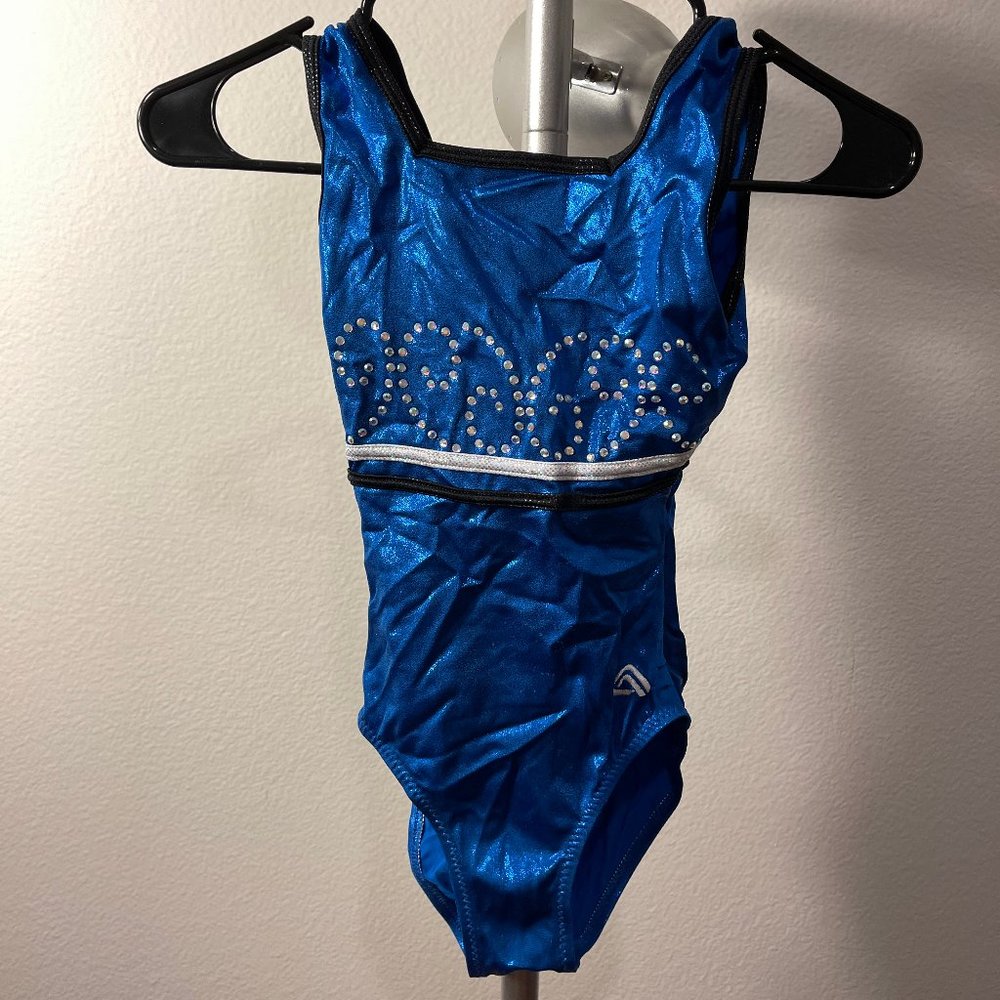 Alpha Factor Metallic Blue AXS short-sleeved leotard, lightly used